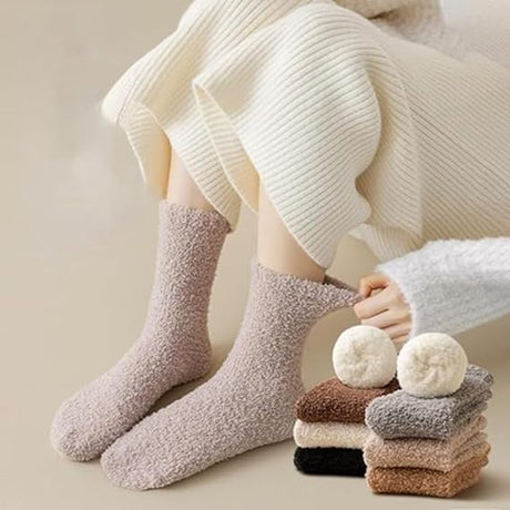 7 Pair - socks - women's socks - Warm Fuzzy Fleece Socks - Women's House Socks - Warm Winter Socks - Fluffy Socks - Sleep Socks - House Socks - Stockings - keep warm - coral fleece - Plush and comfortable - thick plush socks - center tube socks