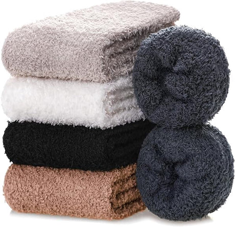 socks - 5 Pairs - Warm Fuzzy Fleece Socks - Women's House Socks - Warm Winter Socks - Fluffy Socks - Sleep Socks - House Socks - Stockings - keep warm - coral fleece - Plush and comfortable - thick plush socks - center tube socks