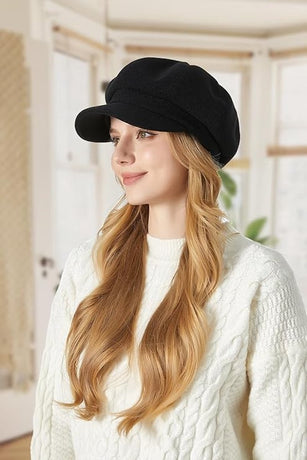 Ladies' Beret - Ladies' Hat - Warm Winter Beret - Ladies' Autumn and Winter Beret - Beret - Octagonal Cap - Soft Octagonal Beret - Adjustable Beret - Winter Hat with Visor - Winter - Fashion - Classic Autumn/Winter Style - Black