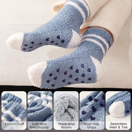 5 Pairs - socks - Non-slip socks - Warm Fuzzy Fleece Socks - Women's House Socks - Warm Winter Socks - Fluffy Socks - Sleep Socks - House Socks - Stockings - keep warm - coral fleece - Plush and comfortable - thick plush socks - Unisex