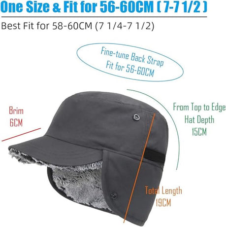Beanie - Winter hat - Men's winter hat - Winter ear flap hat - with visor - with ear flaps - Ski hat - Cold weather - Trapper hat - Ear warmers Water-repellent outdoor hat - Winter - for outdoor sports, skiing, cycling, hiking, running - grey