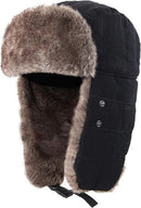 Beanie - men's beanie - Winter beanie - With Ear flaps and Face Mask - Winter Fur - Men's winter hat - Trapper hat - Black Ski Trooper - Snow Cap - Russian hat - Hunter's hat - Winter ear flap beanie - for cold weather - Black & Brown