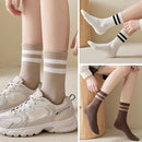 4 pairs - Socks - Cotton Socks - Autumn and winter socks - Comfortable and durable socks - striped socks for women - comfortable cotton leisure socks for women - cute socks - white, coffee, khaki, light brown