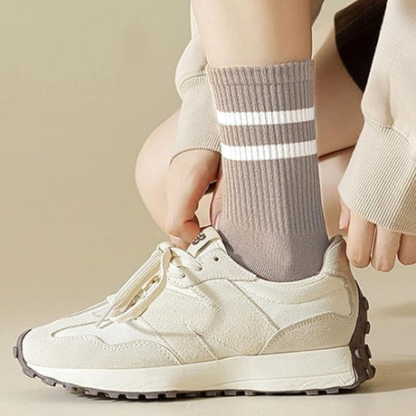 4 pairs - Socks - Cotton Socks - Autumn and winter socks - Comfortable and durable socks - striped socks for women - comfortable cotton leisure socks for women - cute socks - white, coffee, khaki, light brown