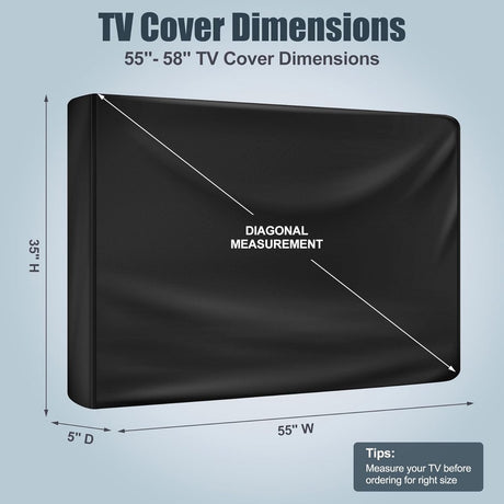 Outdoor TV case 55-58 inch - TV screen protector - waterproof and weatherproof outdoor flat screen case - 210D fabric - 55.1 x 5.9 x 35.4 inches - black