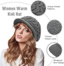 Ladies' Hat - Beanie Hat - Beret - Ladies' Beret - 4 Pieces - Knitted hat for ladies - Warm Winter Beret - Winter Hat - Warm Hats - Winter Hat with Brim - Winter - Fashion - Black/Beige/Grey/Red