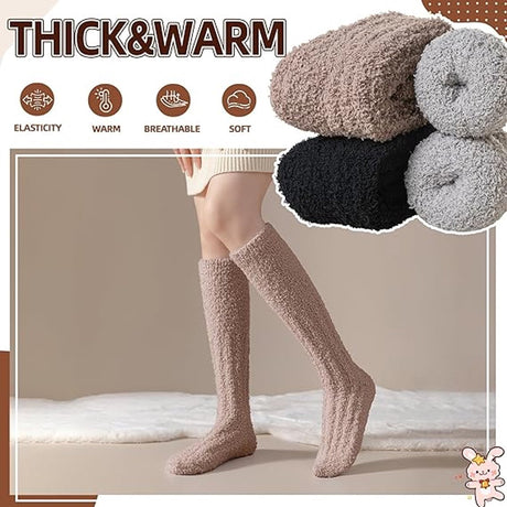 3 Pairs - socks - Knee socks - Warm Fuzzy Fleece Socks - Women's House Socks - Warm Winter Socks - Fluffy Socks - Sleep Socks - House Socks - keep warm - coral fleece - Plush and comfortable - thick plush socks - center tube socks