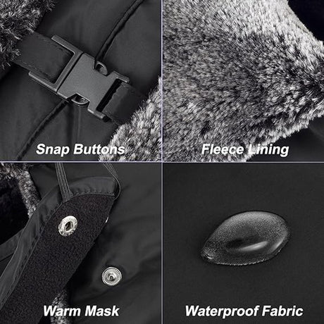 Beanie - men's beanie - Winter beanie - With Ear flaps and Face Mask - Winter Fur - Men's winter hat - Trapper hat - Black Ski Trooper - Snow Cap - Russian hat - Hunter's hat - Winter ear flap beanie - for cold weather - Black