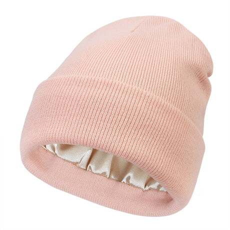 Hat - Knitted hat - Winter hat - Warm hat - Hat with satin lining - warm winter hat - knitted winter hat with fold-over brim - silk lining - soft knitted hat - warm and comfortable - for women and men - pink
