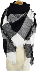 scarf - women's scarf - Women's Triangle Scarf - women's winter scarf - small scarves for women - Women's Wrap - Triangular scarf - Scarf with fringe - Faux cashmere - Warm for autumn and winter - Large checked tassel scarf - Black & White
