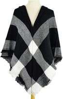 scarf - women's scarf - Women's Triangle Scarf - women's winter scarf - small scarves for women - Women's Wrap - Triangular scarf - Scarf with fringe - Faux cashmere - Warm for autumn and winter - Large checked tassel scarf - Black & White