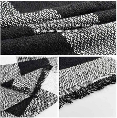 scarf - women's scarf - Women's Triangle Scarf - women's winter scarf - small scarves for women - Women's Wrap - Triangular scarf - Scarf with fringe - Faux cashmere - Warm for autumn and winter - Large checked tassel scarf - Black & White