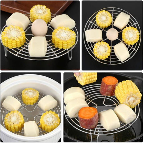 Stainless Steel Steamer Rack - 2 Pieces - Oven Rack - Round Steamer Rack - 7 cm high - Microwave Rack - Cooking Utensils - Steamer Basket - Kitchen Trivet - Dumpling cooking rack - steamer rack - for pressure cookers and air fryers - 16 x 16 x 7 cm