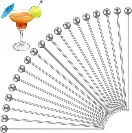 20 pieces - Cocktail picks - Stainless steel cocktail picks - 11 cm - Fruit sticks - Stainless steel fork - Cocktail sticks - reusable cocktail picks for drinks - metal cocktail picks - for snacks, decoration for fruit drinks - silver