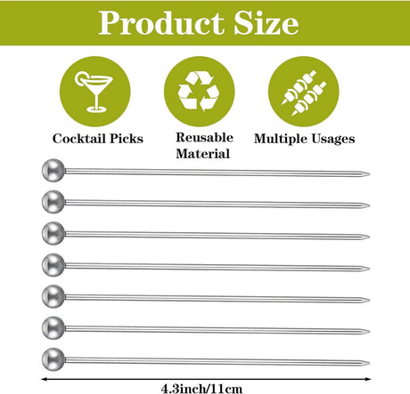 20 pieces - Cocktail picks - Stainless steel cocktail picks - 11 cm - Fruit sticks - Stainless steel fork - Cocktail sticks - reusable cocktail picks for drinks - metal cocktail picks - for snacks, decoration for fruit drinks - silver