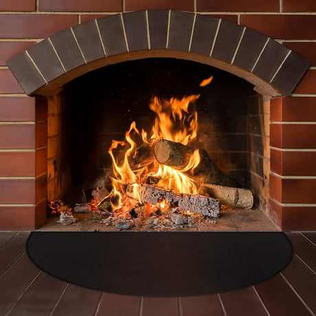 Fireplace Mat - 61 x 106 cm - Semi-circular spark protection plate - Fiberglass - 2-layer fire retardant - Fireproof Fireplace Mat & Fireplace Carpet - fire retardant mats - Semi-Round Fireplace Stove Carpet Protects Floors and Patios from Sparks - Black