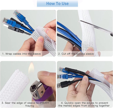 Cable Organizer - 2 m - cable management - Cable Sleeve - cable organizer - Velcro - Braided cable sleeve - Cable protector - for TV, computer, home theater, automotive, domestic, industrial, electrical wires - Prevent pets from chewing