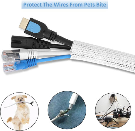 Cable Organizer - 2 m - cable management - Cable Sleeve - cable organizer - Velcro - Braided cable sleeve - Cable protector - for TV, computer, home theater, automotive, domestic, industrial, electrical wires - Prevent pets from chewing