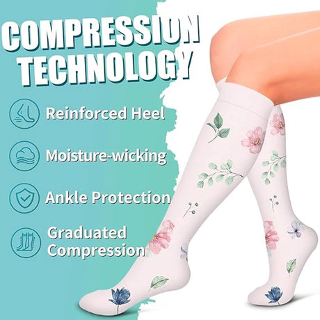 Compression socks 6 pairs - compression socks for women - Sports compression stockings - Circulation compression socks - Compression socks for cycling - women's compression stockings - Stretchable - for Running, Athletic Sports - Long - S/M
