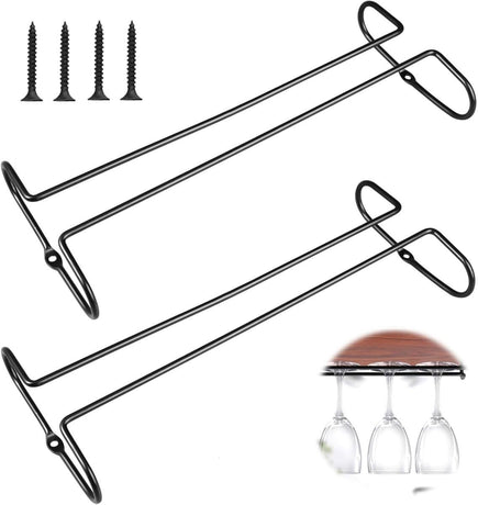2 pieces - Wine glass holder - Glass hooks for shelf - Iron glass holder for glasses - Wall display holder - Hanging glass holders - Metal hanging glass holder - Display rack - hooks - for bars, wine cabinets, cupboards, restaurants - 26*11.5 cm - black