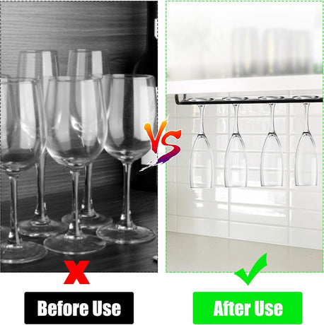 2 pieces - Wine glass holder - Glass hooks for shelf - Iron glass holder for glasses - Wall display holder - Hanging glass holders - Metal hanging glass holder - Display rack - hooks - for bars, wine cabinets, cupboards, restaurants - 26*11.5 cm - black