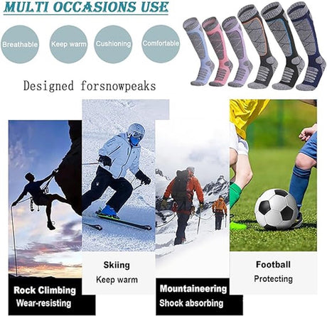 Ski Socks - 3 Pairs - Women's Socks - Sports Socks - Cotton Socks - Warm Socks Women - Long House Socks - Women's Ski Socks - Snowboard Socks - for Skiing, Snowboarding, Hiking - Size 35-39 (M)