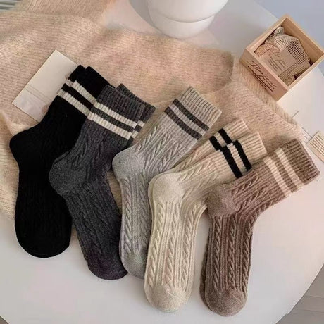 Pairs of Socks - Women's Socks - House Socks - Women's Socks Size 36/40 - Warm Socks - Knitted Socks - Warm Winter Socks - Autumn and Winter Socks - Comfortable Fashion Striped Athletic Socks - Stockings - Soft, Absorbent, Breathable