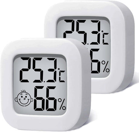 2 pieces - Mini digital indoor thermometer - Weather station - Thermometer - Highly accurate temperature monitor - Indoor thermometer - Hygrometer - Thermo-hygrometer - Comfort level indicator - White