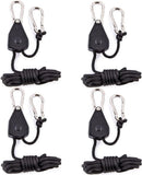 4 pieces - 2m - heavy duty rope hanger - hanger rope - adjustable - plant hanging rope - lamp hanging rope - tent canopy rope stopper buckle - tent guy lines - with pulley - outdoor accessories - for camping and hiking outdoors - black