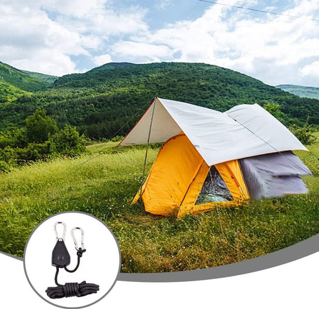 4 pieces - 2m - heavy duty rope hanger - hanger rope - adjustable - plant hanging rope - lamp hanging rope - tent canopy rope stopper buckle - tent guy lines - with pulley - outdoor accessories - for camping and hiking outdoors - black