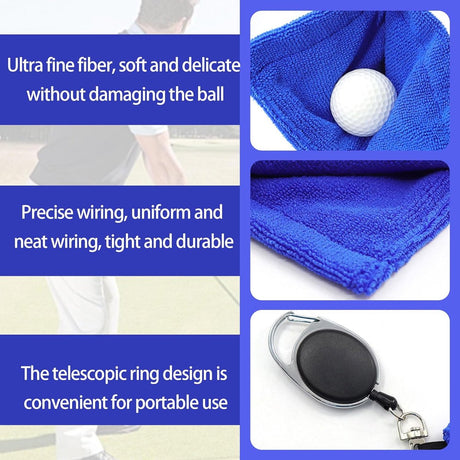 3 pieces - Golf Ball Towel - Golf Bag Amphibious Towels - with retractable buckle - Soft and delicate golf towel - Durable golf club cleaner - for fitness, outdoor sports - 12*12 cm - black, blue and grey