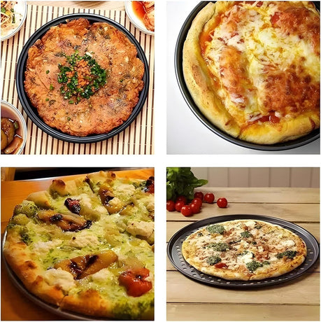 3 pieces - Pizza pans - round pizza plate - pizza baking sheet - baking sheet - round baking sheets with non-stick coating - perforated pizza baking set - pizza pans with holes - for home, kitchen and oven - 24cm, 28 cm, 32 cm - black