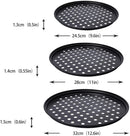 3 pieces - Pizza pans - round pizza plate - pizza baking sheet - baking sheet - round baking sheets with non-stick coating - perforated pizza baking set - pizza pans with holes - for home, kitchen and oven - 24cm, 28 cm, 32 cm - black