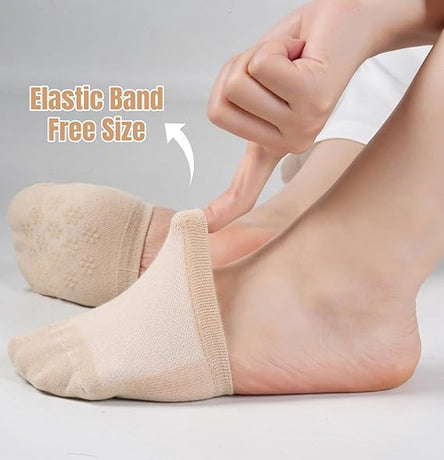 pairs - Half socks - Women's no-show anti-slip half socks - Cotton invisible lining toe protectors - toe protector socks - invisible socks - seamless five-toe socks - sock - for clogs - black, white, khaki, grey