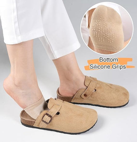 pairs - Half socks - Women's no-show anti-slip half socks - Cotton invisible lining toe protectors - toe protector socks - invisible socks - seamless five-toe socks - sock - for clogs - black, white, khaki, grey