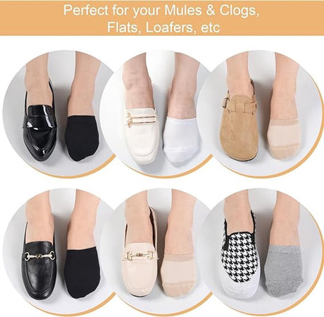 pairs - Half socks - Women's no-show anti-slip half socks - Cotton invisible lining toe protectors - toe protector socks - invisible socks - seamless five-toe socks - sock - for clogs - black, white, khaki, grey
