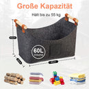 wood basket - firewood basket - storage basket - Foldable felt firewood basket with wooden handles - Fireplace Wood Basket - firewood basket - storage basket for wood, toys and books - Firewood basket - Dark grey