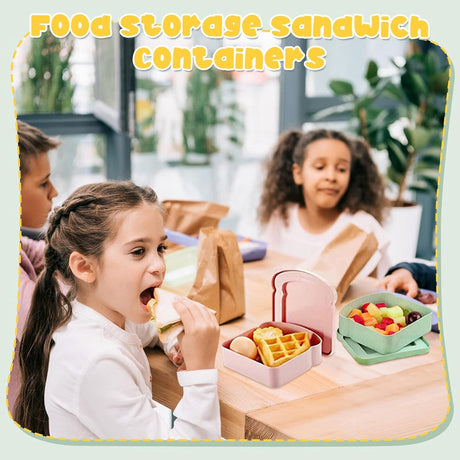 4× Food Storage Containers - Lunch Box - Meal Prep Containers - Kitchen Food Storage Container Set - Lunchboxes - Food Box - Sandwich Holder - Bread Container - Meal Prep Containers - Reusable - BPA Free - Microwave Safe - For School, Office, Camping