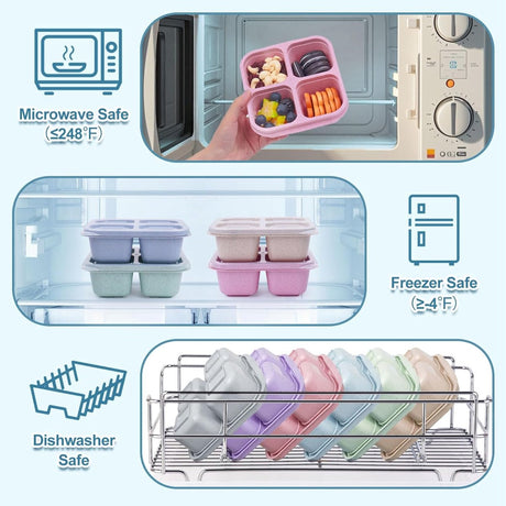 4-Piece Snack Boxes - Lunch Box - Bento Box - Divided Bento Boxes - Lunch Box - Salad Lunch Box - 4 Compartment Reusable Lunch Boxes - Sauce Container - For Children and Adults, Food Containers - For School, Work, Travel