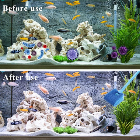 2 pieces - Aquarium Cleaning Brush - with 40 cm long handle - with 2 replacement cleaning cloths - sponge Brush with Long Handle - cleaning sponges - algae cleaning brush - accessories for cleaning aquarium glass - Blue, Green
