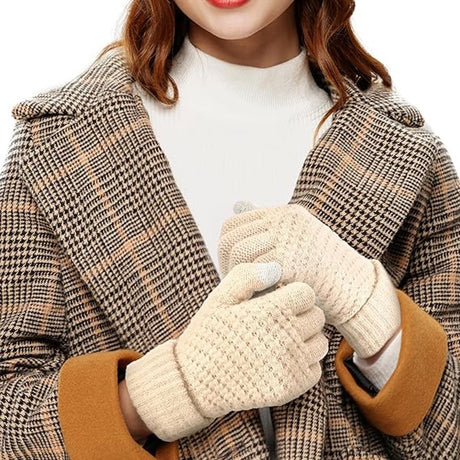 Winter Gloves - 2 Pairs Touchscreen Winter Gloves - Thermal Winter Gloves - Women's Winter Gloves - Mittens - Touch Tip Gloves for Cold Weather - Warm - Women's - One Size - Black and Beige