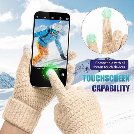 Winter Gloves - 2 Pairs Touchscreen Winter Gloves - Thermal Winter Gloves - Women's Winter Gloves - Mittens - Touch Tip Gloves for Cold Weather - Warm - Women's - One Size - Black and Beige