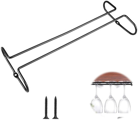 Wine glass holder - Glass hooks for shelf - Iron glass holder for glasses - Wall display holder - Hanging glass holders - Metal hanging glass holder - Display rack - hooks - for bars, wine cabinets, cupboards, kitchens, restaurants - 26*11.5 cm - black