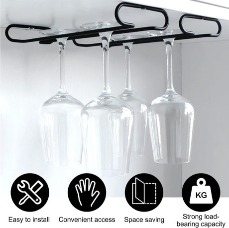 Wine glass holder - Glass hooks for shelf - Iron glass holder for glasses - Wall display holder - Hanging glass holders - Metal hanging glass holder - Display rack - hooks - for bars, wine cabinets, cupboards, kitchens, restaurants - 26*11.5 cm - black