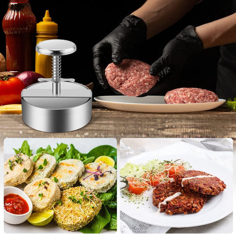 Hamburger Press - Burger Makers - with Scale Markings - 11.5*11.5*14 cm - Burger Press - Adjustable - Stainless Steel Hamburger Patty Maker - Non-Stick Burger Maker - Cookware - for Veggie, Meat, Beef, Pork, Lamb, Cheese, BBQ, Barbecue Grill