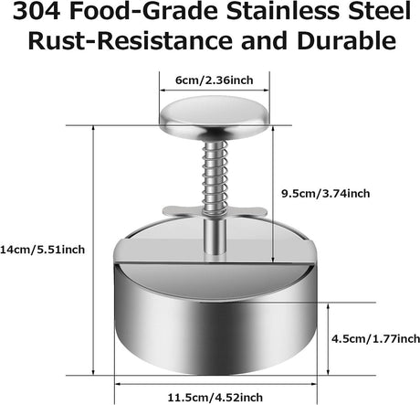 Hamburger Press - Burger Makers - with Scale Markings - 11.5*11.5*14 cm - Burger Press - Adjustable - Stainless Steel Hamburger Patty Maker - Non-Stick Burger Maker - Cookware - for Veggie, Meat, Beef, Pork, Lamb, Cheese, BBQ, Barbecue Grill