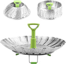 Vegetable steamer - Steamer basket - Stainless steel steamer - Fits all pans - Retractable - Adjustable - Foldable steam liner - With telescopic handle - silver