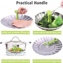 Vegetable steamer - Steamer basket - Stainless steel steamer - Fits all pans - Retractable - Adjustable - Foldable steam liner - With telescopic handle - silver