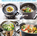 Vegetable steamer - Steamer basket - Stainless steel steamer - Fits all pans - Retractable - Adjustable - Foldable steam liner - With telescopic handle - silver