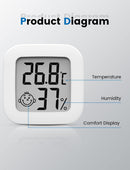 Mini digital indoor thermometer - Weather station - Thermometer - Highly accurate temperature monitor - Indoor thermometer - Hygrometer - Thermo-hygrometer - Comfort level indicator - White
